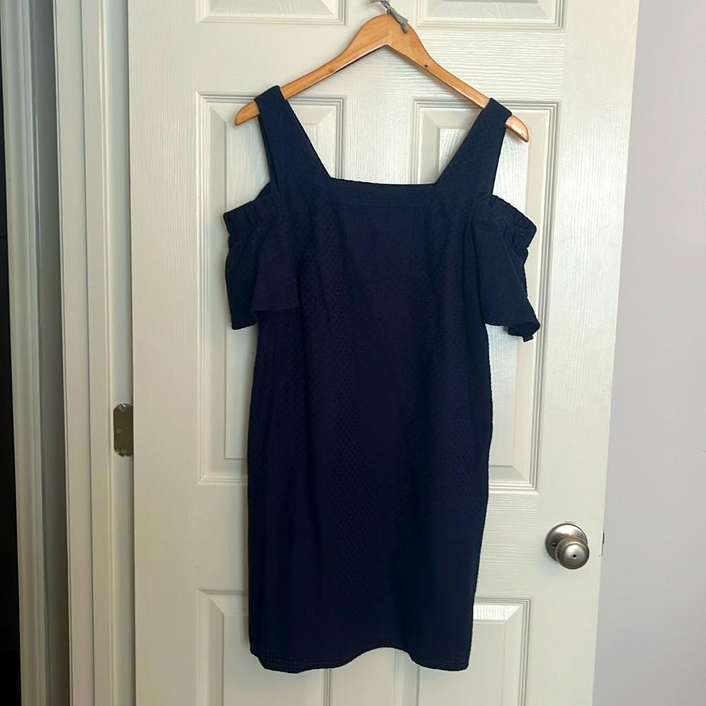 J crew ruffle off shoulder shift dress
